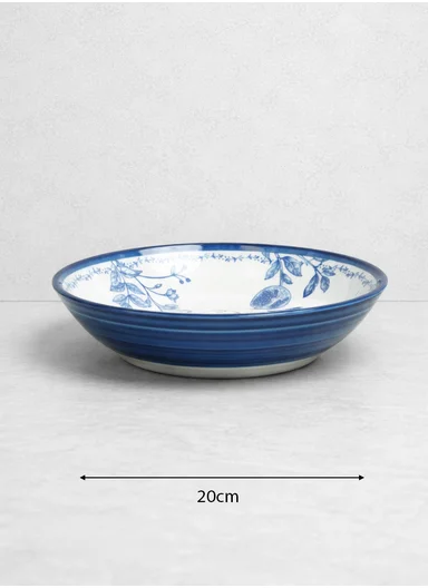 24-Pieces Classic Round Floral Stoneware Dinnerware Set - Navy