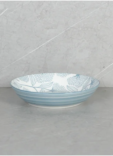 24 pieces Stoneware Dinnerware Set, Dishwasher &amp; Microwave Safe Durable Everyday Dining Set - Blue &amp; White