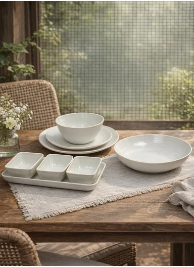 28 pieces Stoneware Dinnerware Set, Dishwasher &amp; Microwave Safe Durable Everyday Dining Set - white