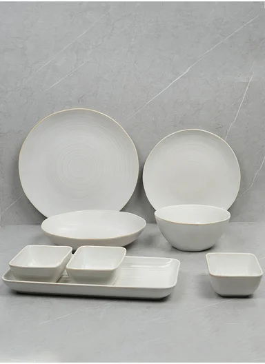 28 pieces Stoneware Dinnerware Set, Dishwasher &amp; Microwave Safe Durable Everyday Dining Set - white
