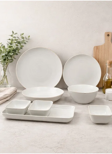 28 pieces Stoneware Dinnerware Set, Dishwasher &amp; Microwave Safe Durable Everyday Dining Set - white