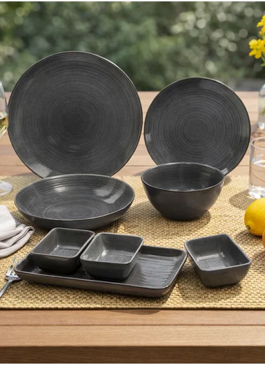 28 pieces Stoneware Dinnerware Set, Dishwasher &amp; Microwave Safe Durable Everyday Dining Set - Grey