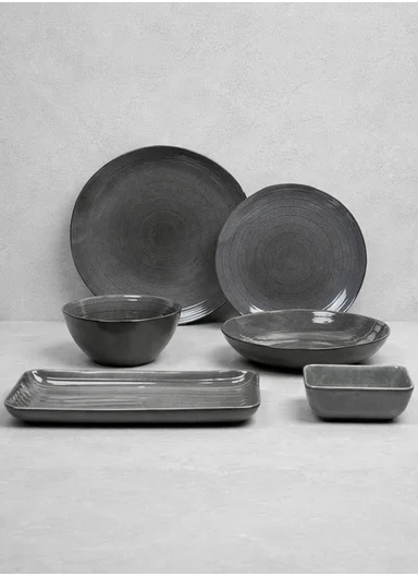 28 pieces Stoneware Dinnerware Set, Dishwasher &amp; Microwave Safe Durable Everyday Dining Set - Grey