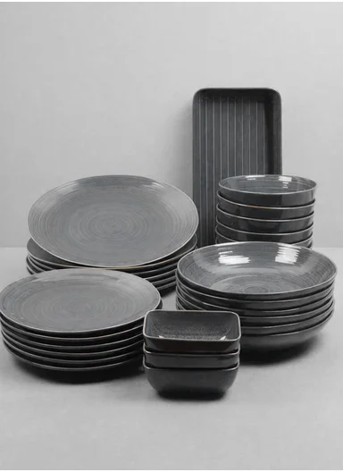28 pieces Stoneware Dinnerware Set, Dishwasher &amp; Microwave Safe Durable Everyday Dining Set - Grey