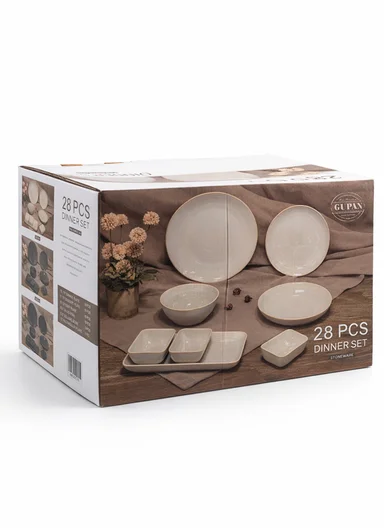 28 pieces Stoneware Dinnerware Set, Dishwasher &amp; Microwave Safe Durable Everyday Dining Set - Grey