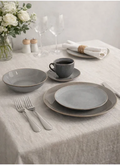 30 pieces Stoneware Dinnerware Set, Dishwasher &amp; Microwave Safe Durable Everyday Dining Set - Grey
