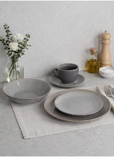 30 pieces Stoneware Dinnerware Set, Dishwasher &amp; Microwave Safe Durable Everyday Dining Set - Grey