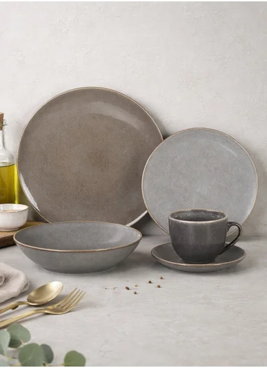 30 pieces Stoneware Dinnerware Set, Dishwasher &amp; Microwave Safe Durable Everyday Dining Set - Grey