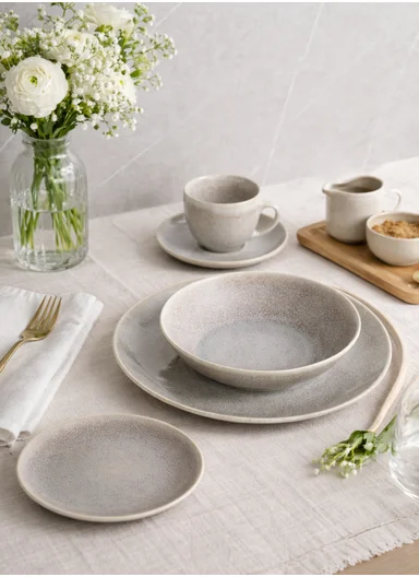 30 pieces Stoneware Dinnerware Set, Dishwasher &amp; Microwave Safe Durable Everyday Dining Set - Beige