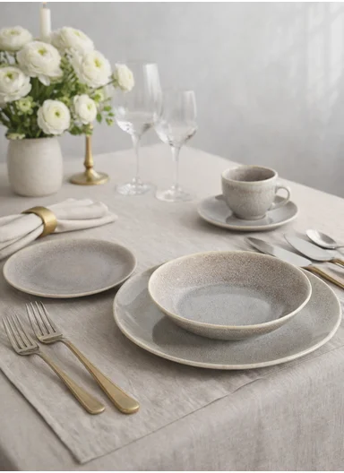 30 pieces Stoneware Dinnerware Set, Dishwasher &amp; Microwave Safe Durable Everyday Dining Set - Beige