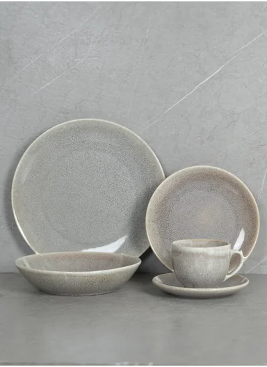 30 pieces Stoneware Dinnerware Set, Dishwasher &amp; Microwave Safe Durable Everyday Dining Set - Beige