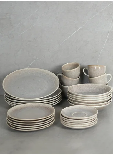 30 pieces Stoneware Dinnerware Set, Dishwasher &amp; Microwave Safe Durable Everyday Dining Set - Beige