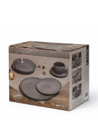 30 pieces Stoneware Dinnerware Set, Dishwasher &amp; Microwave Safe Durable Everyday Dining Set - Beige