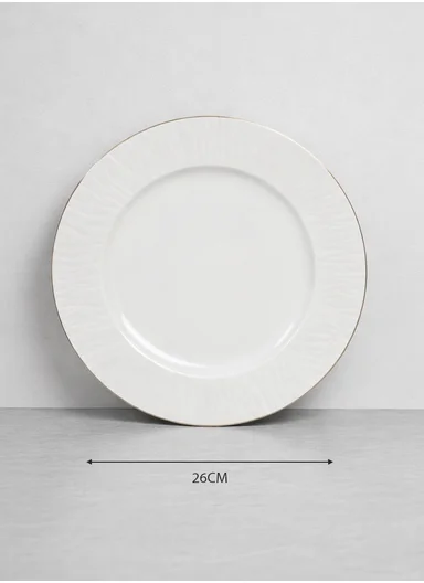 18-Pieces Ribbed Design Dinner Set With Gold Rim - White