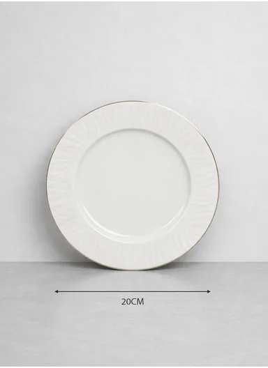 18-Pieces Ribbed Design Dinner Set With Gold Rim - White