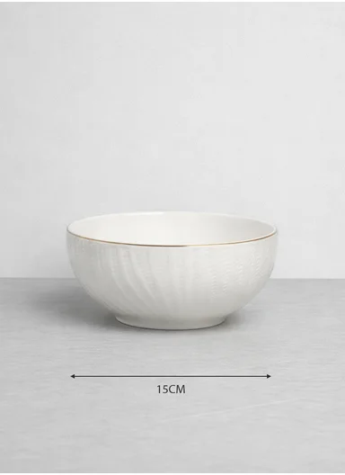 18-Pieces Ribbed Design Dinner Set With Gold Rim - White