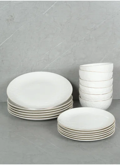 18 pieces Rounded Stoneware Dinnerware Set, Dishwasher &amp; Microwave Safe Durable Everyday Dining Set