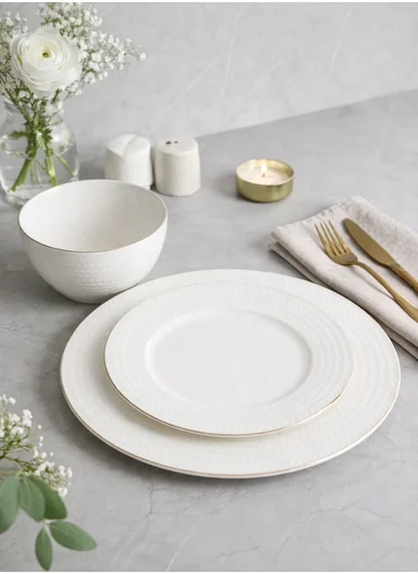 18 pieces Stoneware Dinnerware Set, Dishwasher &amp; Microwave Safe Durable Everyday Dining Set -Woven