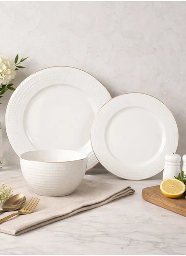 18 pieces Stoneware Dinnerware Set, Dishwasher &amp; Microwave Safe Durable Everyday Dining Set -Woven
