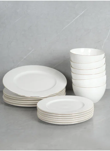 18 pieces Stoneware Dinnerware Set, Dishwasher &amp; Microwave Safe Durable Everyday Dining Set -Woven