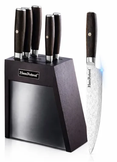 6-Pieces Stainless Steel Kitchen Knives Set With Durable Wooden Block  (W17 × D10 × H22) cm
