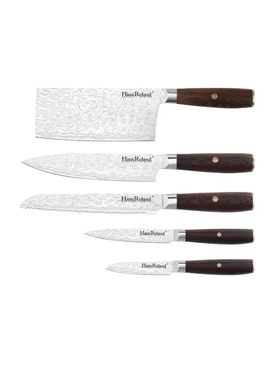 6-Pieces Stainless Steel Kitchen Knives Set With Durable Wooden Block  (W17 × D10 × H22) cm