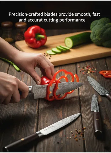 6-Pieces Stainless Steel Kitchen Knives Set With Durable Wooden Block  (W17 × D10 × H22) cm