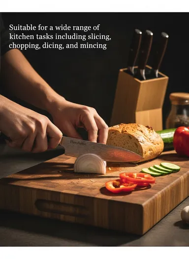 6-Pieces Stainless Steel Kitchen Knives Set With Durable Wooden Block  (W17 × D10 × H22) cm