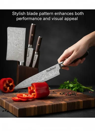 6-Pieces Stainless Steel Kitchen Knives Set With Durable Wooden Block  (W17 × D10 × H22) cm