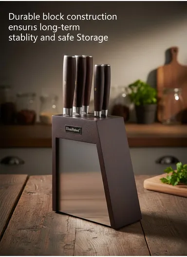 6-Pieces Stainless Steel Kitchen Knives Set With Durable Wooden Block  (W17 × D10 × H22) cm