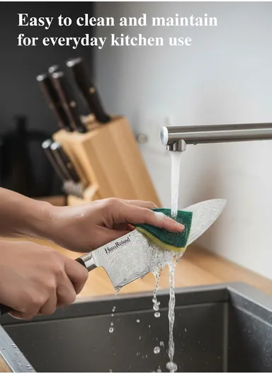 6-Pieces Stainless Steel Kitchen Knives Set With Durable Wooden Block  (W17 × D10 × H22) cm