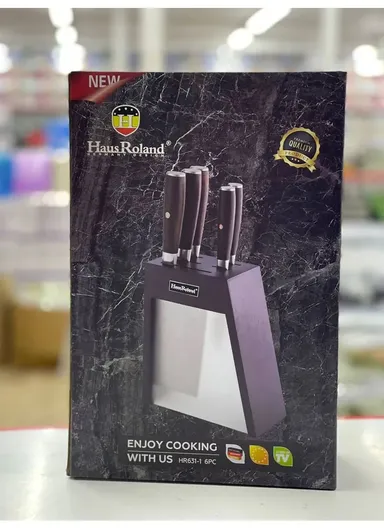 6-Pieces Stainless Steel Kitchen Knives Set With Durable Wooden Block  (W17 × D10 × H22) cm