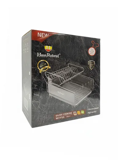 Multifunction Two-Tier Kitchen Dish Drying Rack With Drain Tray &amp; Utensil Holder (L49.5 x W30 x H23)cm - Black