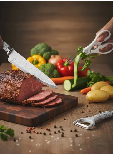 6-Pieces Stainless Steel Knife Set with Non-Stick Embossed Blades &amp; Ceramic Peeler HR009-2 - White