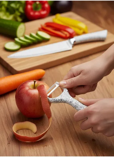 6-Pieces Stainless Steel Knife Set with Non-Stick Embossed Blades &amp; Ceramic Peeler HR009-2 - White