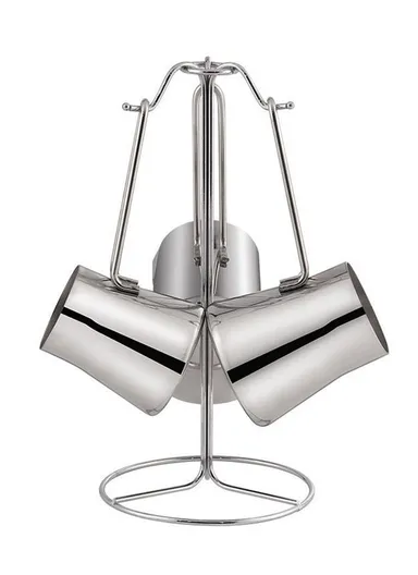 4-Piece Stainless Steel Turkish Coffee Warmer Pot Set With Stand (D14 x H28)cm