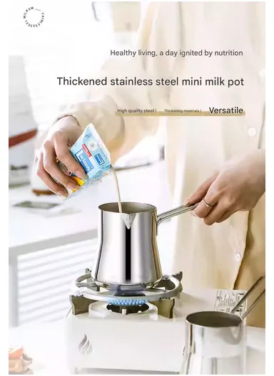 4-Piece Stainless Steel Turkish Coffee Warmer Pot Set With Stand (D14 x H28)cm