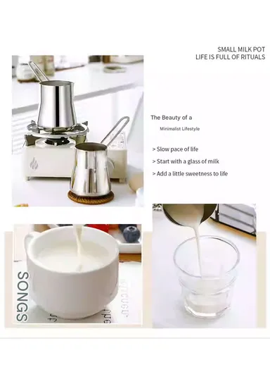 4-Piece Stainless Steel Turkish Coffee Warmer Pot Set With Stand (D14 x H28)cm