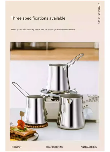 4-Piece Stainless Steel Turkish Coffee Warmer Pot Set With Stand (D14 x H28)cm