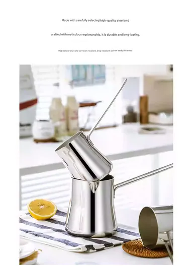 4-Piece Stainless Steel Turkish Coffee Warmer Pot Set With Stand (D14 x H28)cm