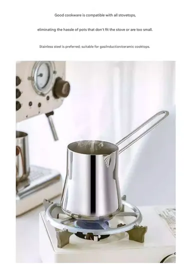 4-Piece Stainless Steel Turkish Coffee Warmer Pot Set With Stand (D14 x H28)cm