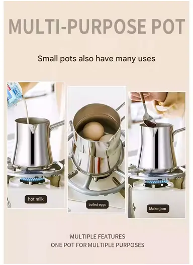 4-Piece Stainless Steel Turkish Coffee Warmer Pot Set With Stand (D14 x H28)cm