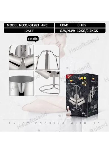 4-Piece Stainless Steel Turkish Coffee Warmer Pot Set With Stand (D14 x H28)cm