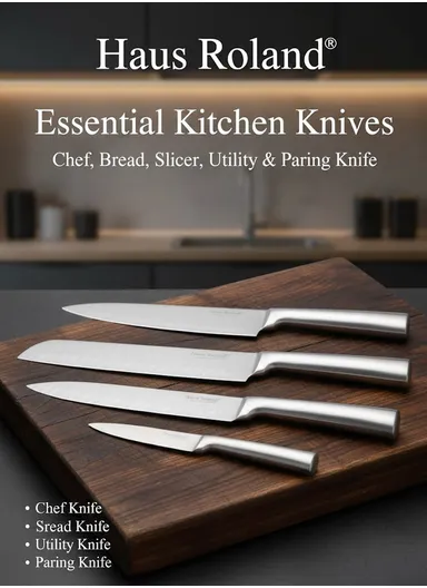 6-Pieces Stainless Steel Knife Set with Transparent Wooden Block Holder (L16.5 × W9.5 × H21)cm - Beige