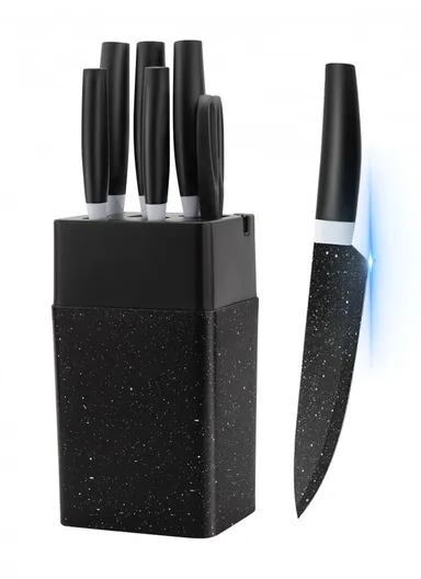 7-Pieces Stainless Steel Knife Set with Built-In Sharpening Holder &amp; Scissors – Black