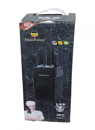 7-Pieces Stainless Steel Knife Set with Built-In Sharpening Holder &amp; Scissors – Black