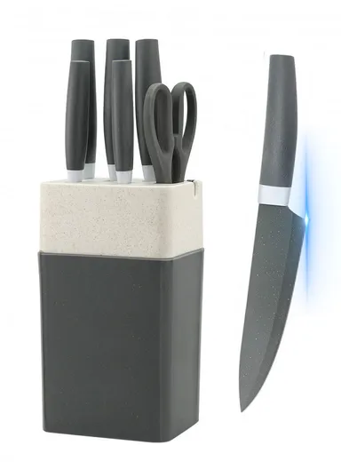 7-Pieces Stainless Steel Knife Set with Built-In Sharpening Holder &amp; Scissors – Grey