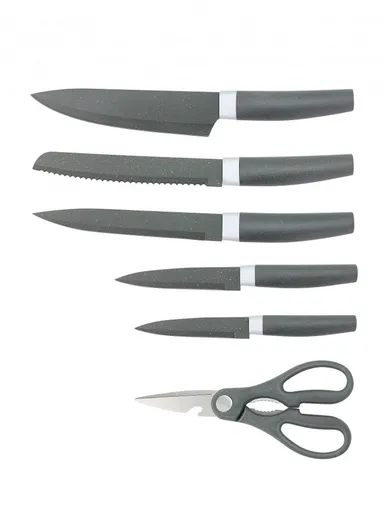 7-Pieces Stainless Steel Knife Set with Built-In Sharpening Holder &amp; Scissors – Grey