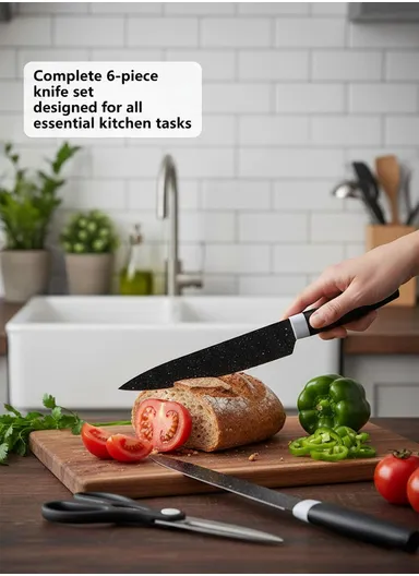 7-Pieces Stainless Steel Knife Set with Built-In Sharpening Holder &amp; Scissors – Grey