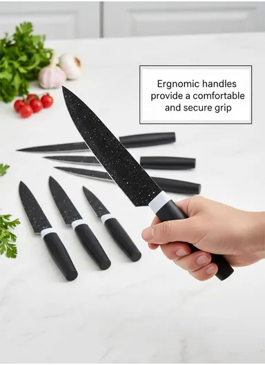 7-Pieces Stainless Steel Knife Set with Built-In Sharpening Holder &amp; Scissors – Grey